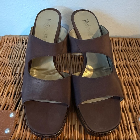 Yves Saint Laurent Heels Size 8.5 Brown Platform Slides Sandals PROJECT FLAWS - Picture 2 of 8